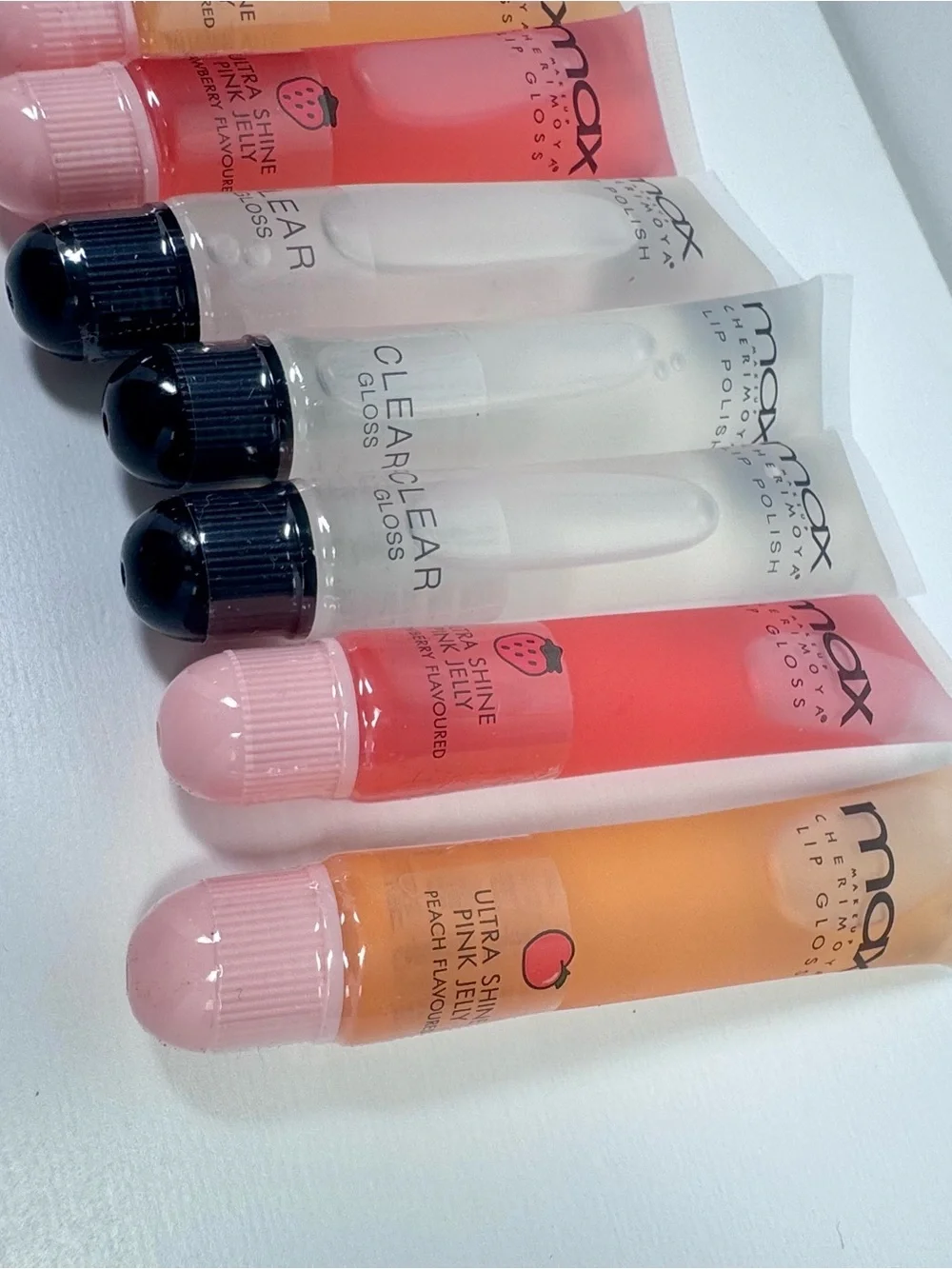 Cherimoya Lip Gloss Bundle - Clear, Strawberry, Peach 7 Total
